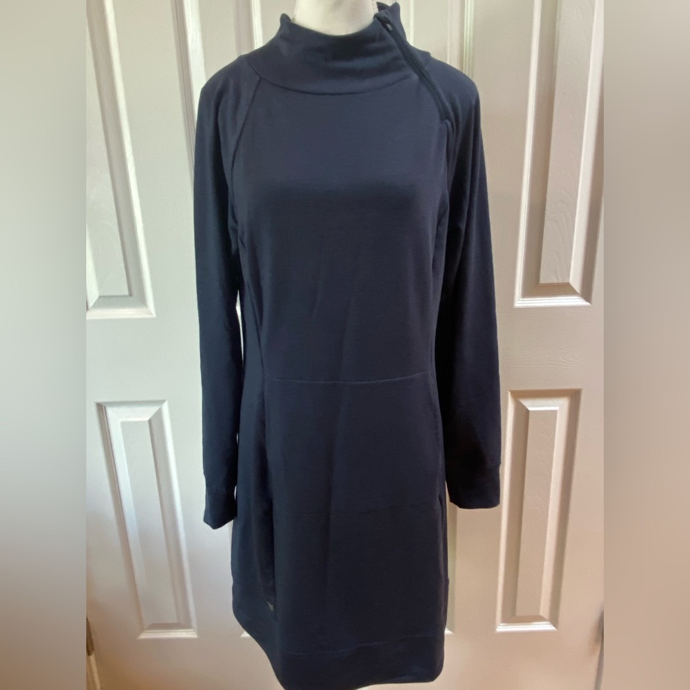 Title Nine Navy French Terry Mock Neck Long Sleeves Dress Size M